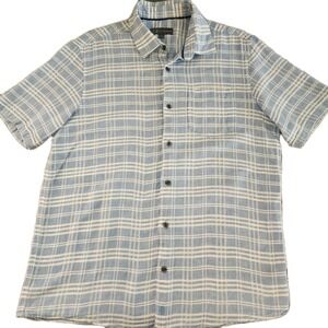 Ike Behar Linen Shirt‎ Mens Medium Blue Classic Short Sleeve Button Up